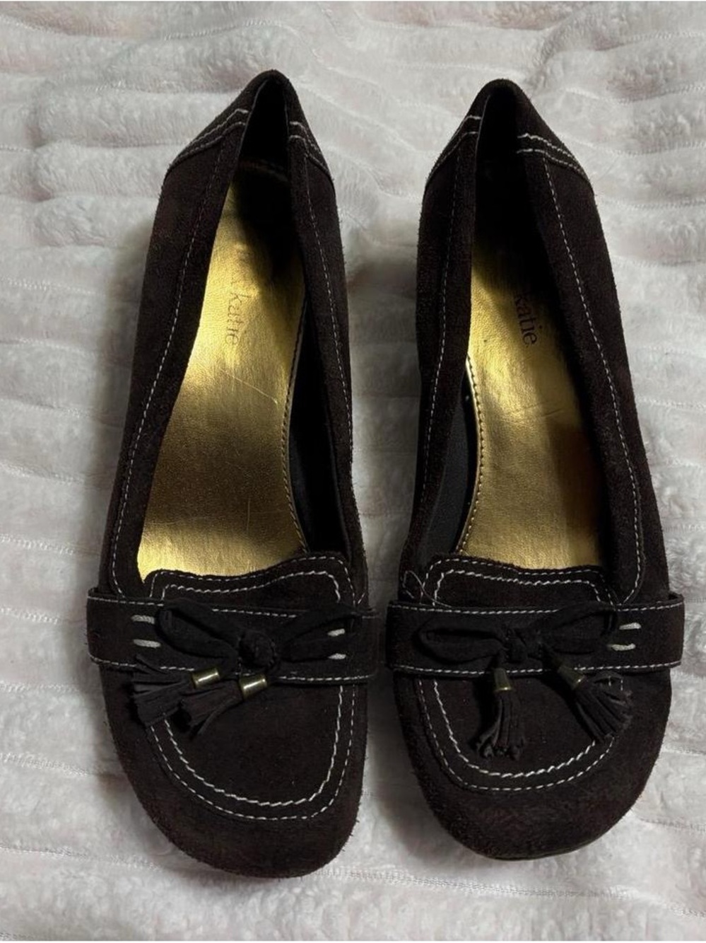 Brown Suede Tassel Wedge Flat Loafers Sz 8.5